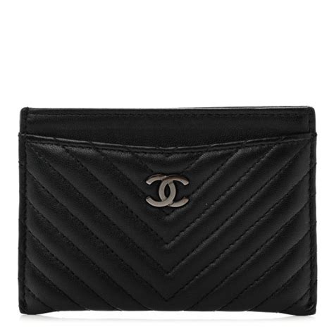 CHANEL Lambskin Chevron Quilted Card Holder So Black